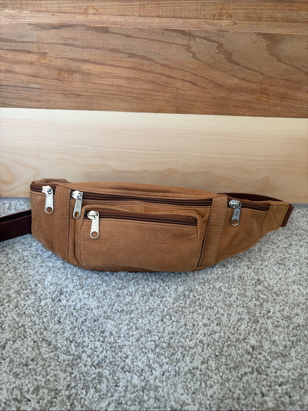 Coronado Leather 🍂 Cognac Leather Belt Bag with Multiple Zip Pockets & Lock